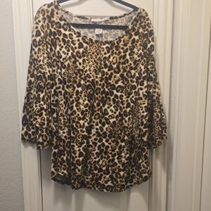 Brown and Tan Relaxed 3/4 Sleeve Blouse